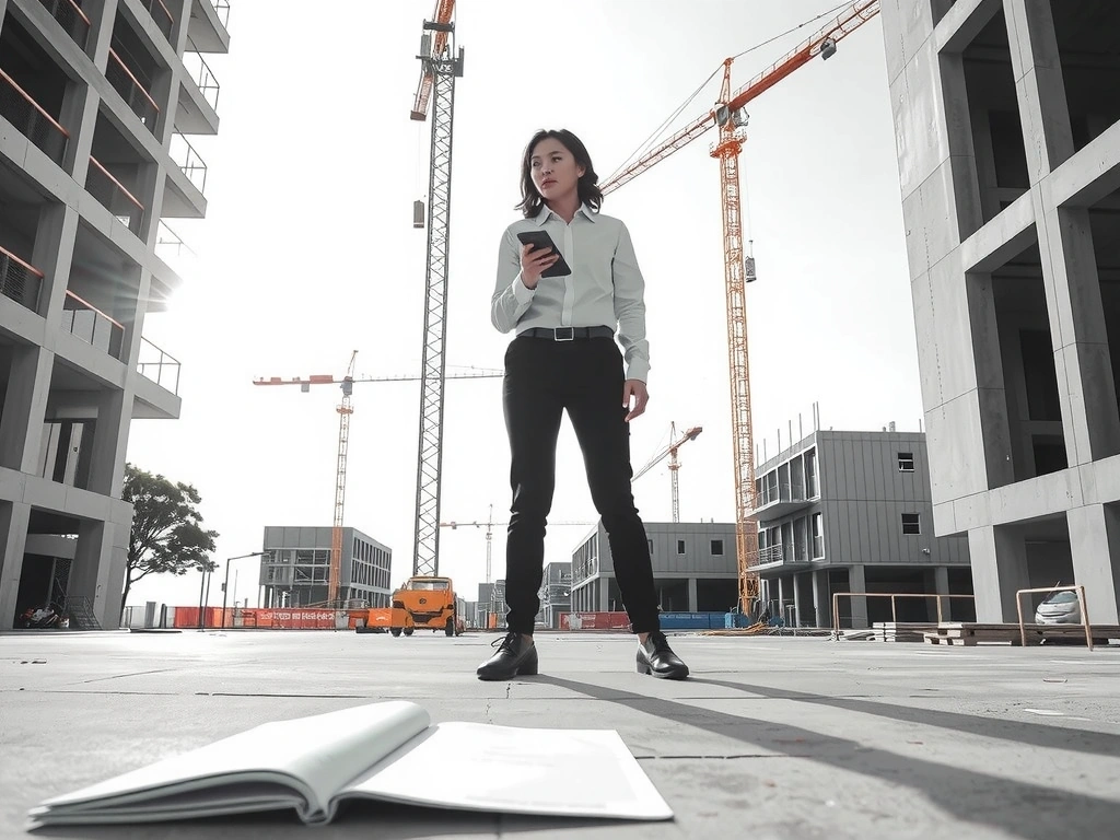 Environmental consultant reviewing sustainable construction practices