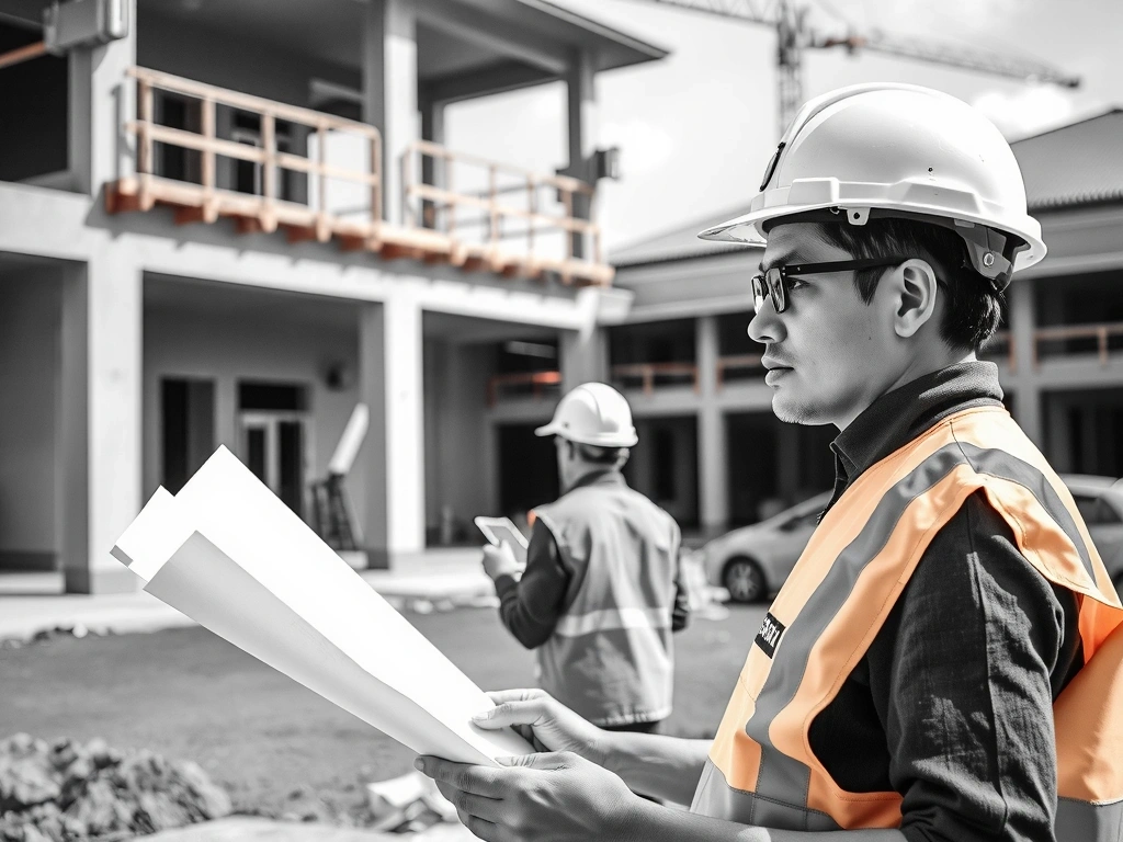 Licensed construction engineer at project site