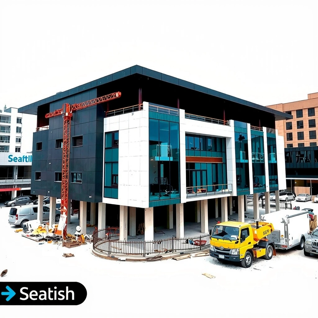 Commercial building construction project in Cebu with modern architecture and construction progress
