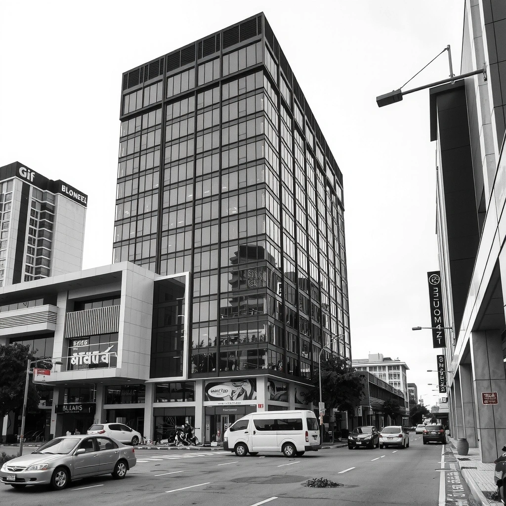 Modern office buildings and commercial spaces